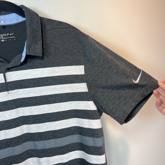 Nike Golf TR Dry Striped Polo Shirt Gray Short Sleeve DriFit Standard Fit Medium - Picture 4 of 11